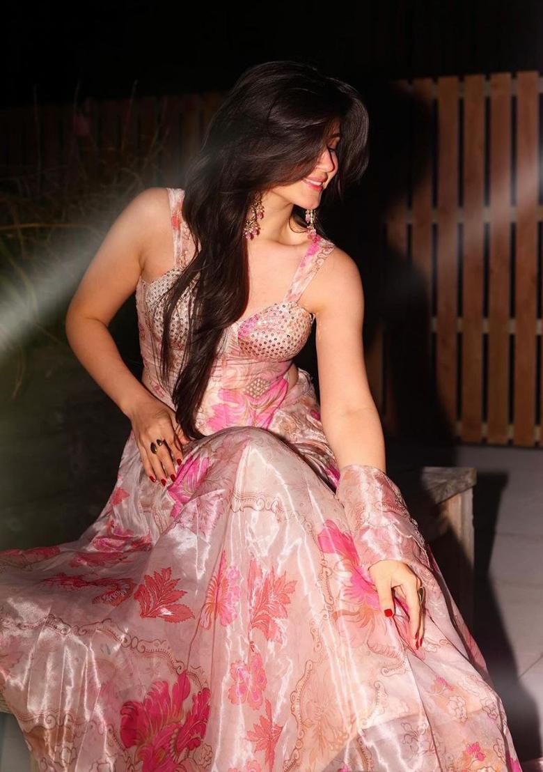 Pink Sequin Work Organza Lehenga Set - Indya