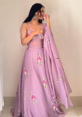 Lavender Hand Painted Georgette Lehenga Set