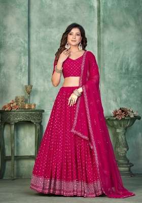 Pink Georgette Lehenga Set with Embroidery for Diwali | Wedding & Festive Wear