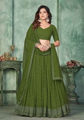 Mehendi Georgette Lehenga Set with Embroidery for Diwali | Wedding & Festive Wear