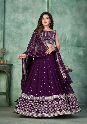 Purple Georgette Lehenga Set with Embroidery for Diwali | Wedding & Festive Wear