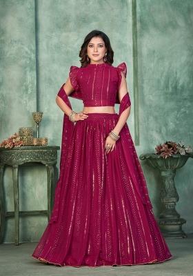 Pink Foil Work Georgette Lehenga Set
