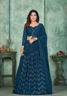 Aqua Blue Foil Work Georgette Lehenga Set
