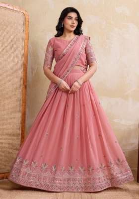 Pink Georgette Lehenga Set with Embroidery for Diwali | Wedding & Festive Wear
