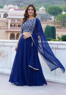 Blue Thread Work Georgette Lehenga Set