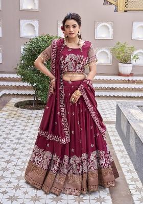 Maroon Sequin Work Vichitra Lehenga Set