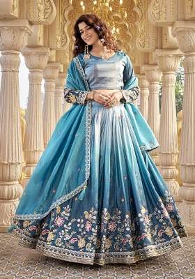 Sea Green Work Crush Lehenga Set with Sequin for Diwali | Wedding & Festive Wear