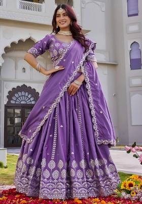 Purple Sequin Work Crepe Lehenga Set