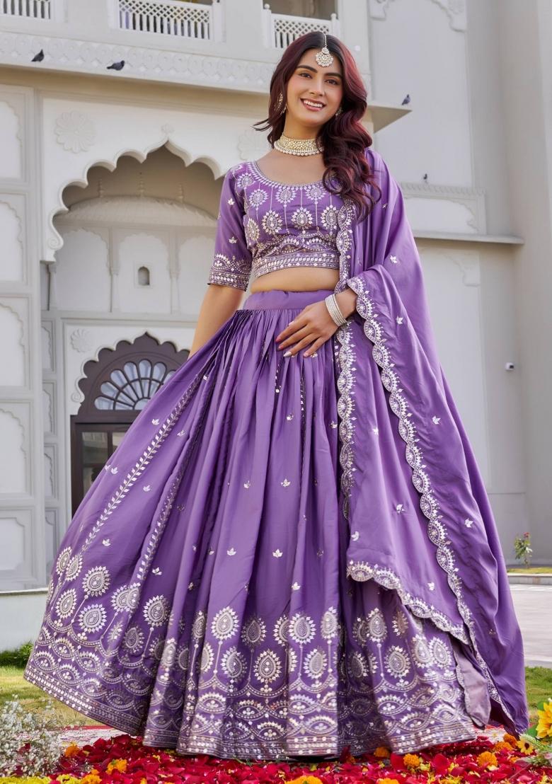 Purple Sequin Work Crepe Lehenga Set - Indya