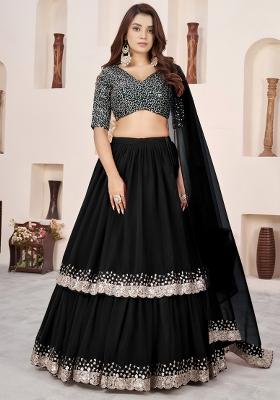 Black Sequin Work Georgette Lehenga Set
