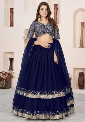 Blue Sequin Work Georgette Lehenga Set