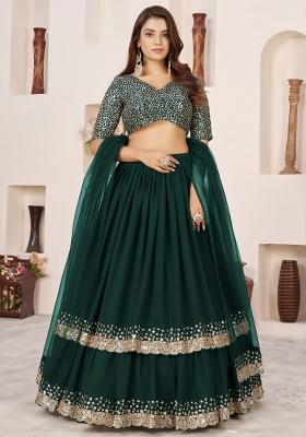 Green Sequin Work Georgette Lehenga Set