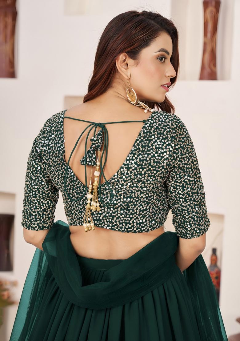Green Sequin Work Georgette Lehenga Set - Indya