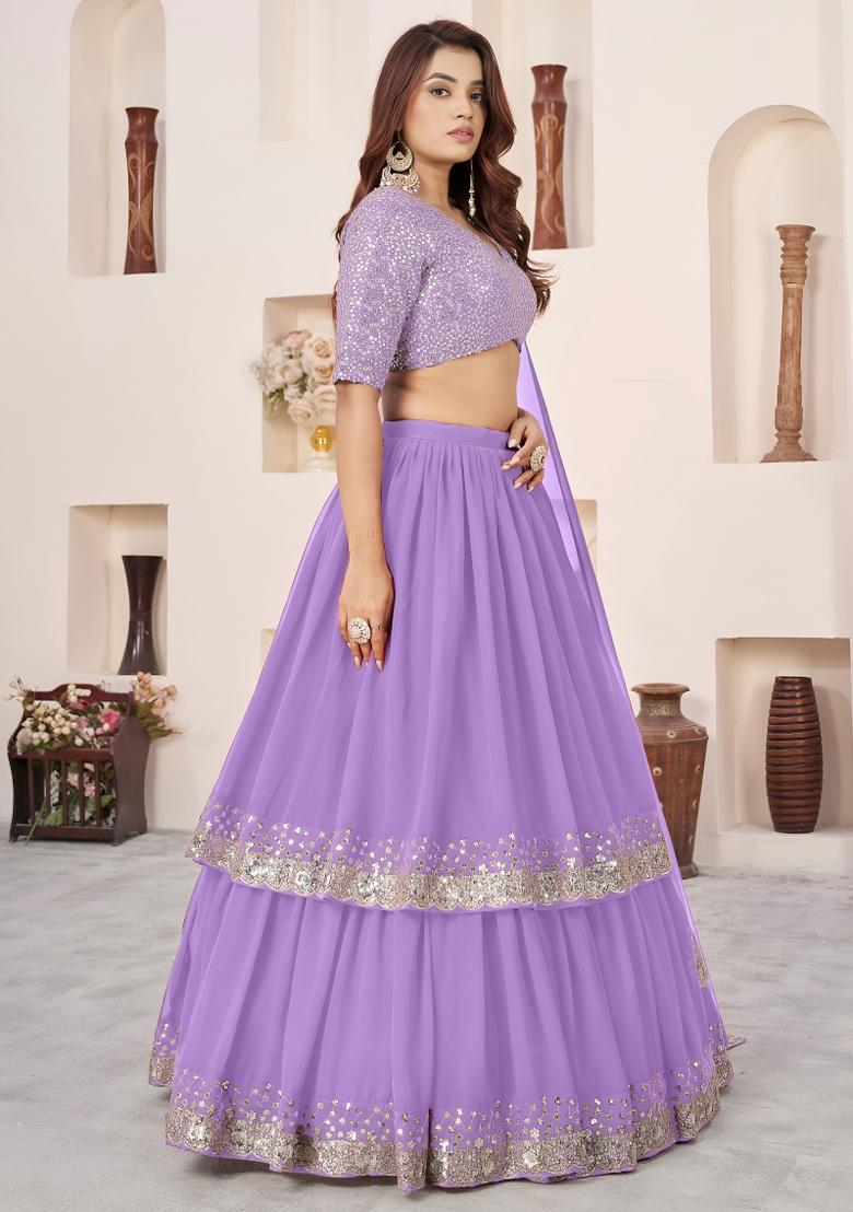 Lavender Sequin Work Georgette Lehenga Set - Indya