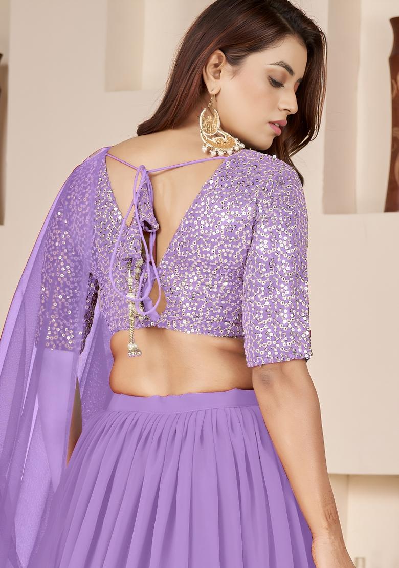 Lavender Sequin Work Georgette Lehenga Set - Indya