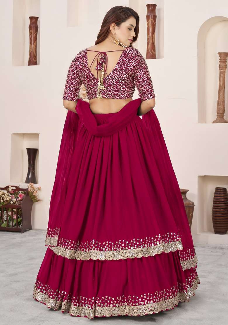 Pink Work Georgette Lehenga Set with Sequin for Diwali | Wedding & Festive Wear - Indya