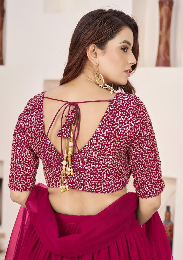 Pink Sequin Work Georgette Lehenga Set - Indya