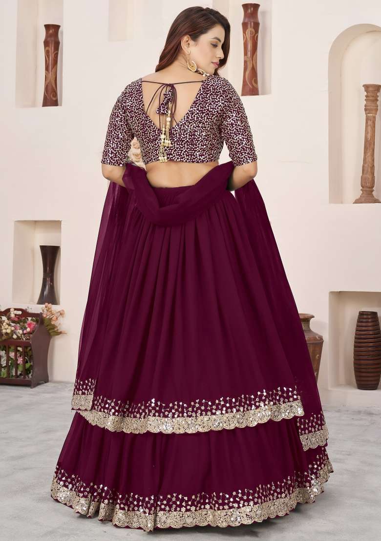 Purple Work Georgette Lehenga Set with Sequin for Diwali | Wedding & Festive Wear - Indya