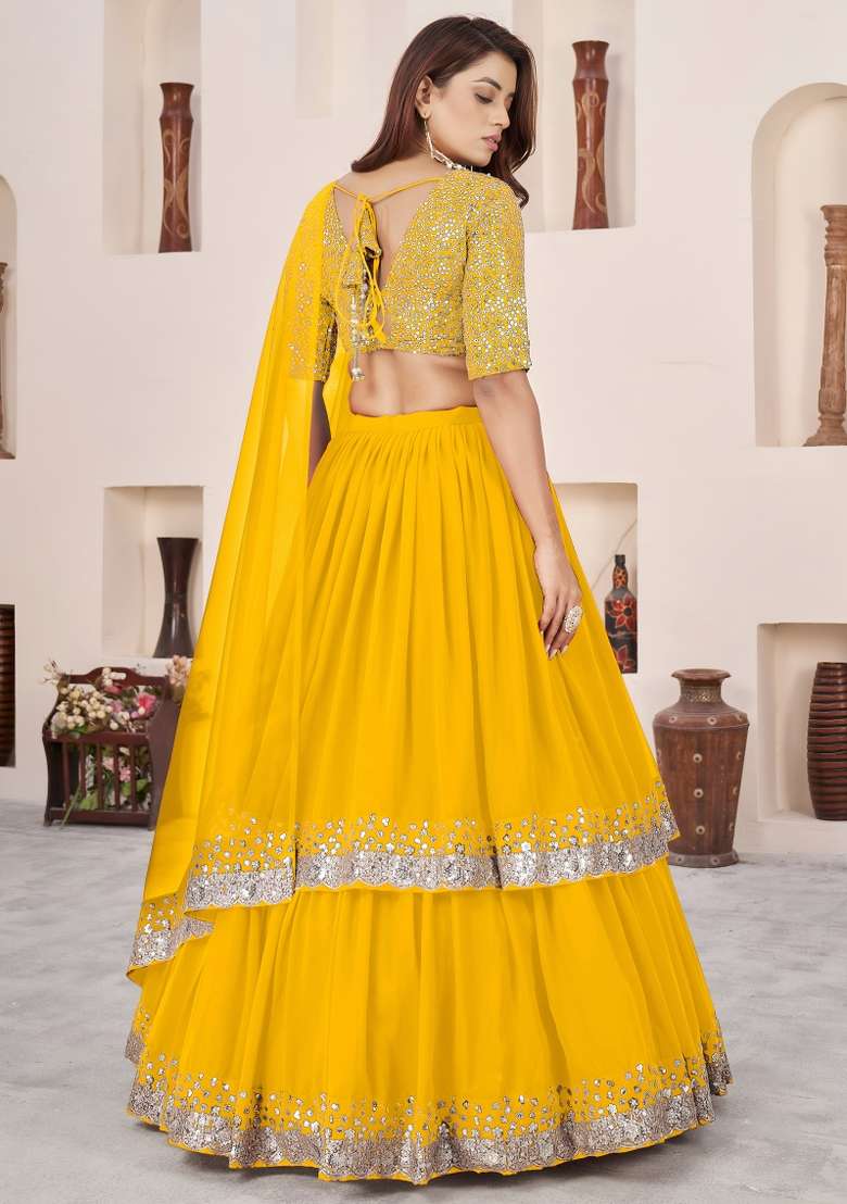 Yellow Work Georgette Lehenga Set with Sequin for Diwali | Wedding & Festive Wear - Indya