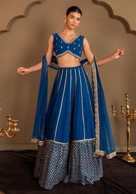 Blue Sequin Work Georgette Lehenga Set