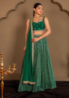 Green Sequin Work Georgette Lehenga Set
