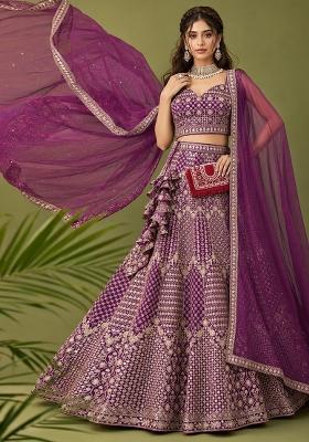 Wine Sequin Work Georgette Lehenga Set