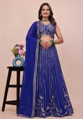 Royal Blue Sequin Work Georgette Lehenga Set