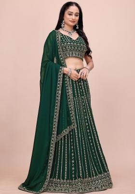Bottle Green Sequin Work Georgette Lehenga Set