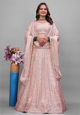 Baby Pink Sequin Work Silk Lehenga Set