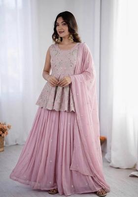 Pink Embroidery Georgette Lehenga Set