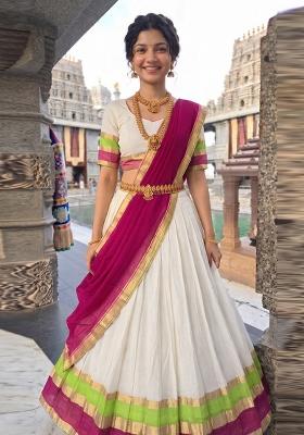 White Woven Design Cotton Lehenga Set