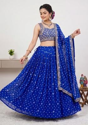 Blue Embroidery Georgette Lehenga Set