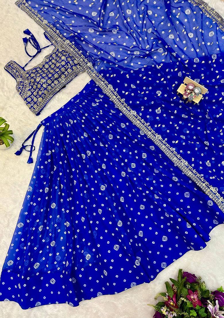 Blue Embroidery Georgette Lehenga Set - Indya