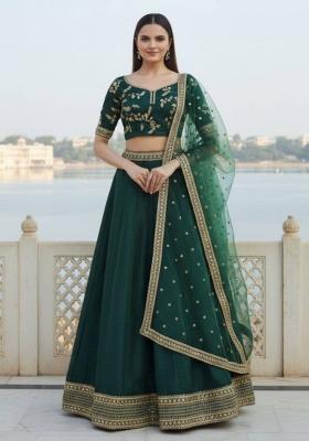 Green Sequin Work Silk Lehenga Set