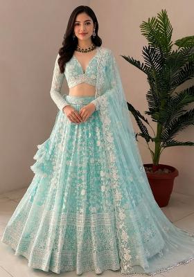 Sky Blue Sequin Work Net Lehenga Set