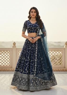 Blue Sequin Work Georgette Lehenga Set