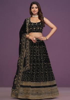 Black Sequin Work Georgette Lehenga Set