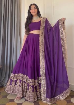 Purple Sequin Work Georgette Lehenga Set