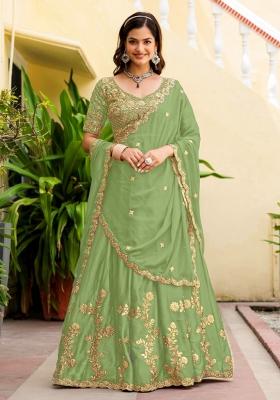 Parrot Sequin Work Silk Lehenga Set