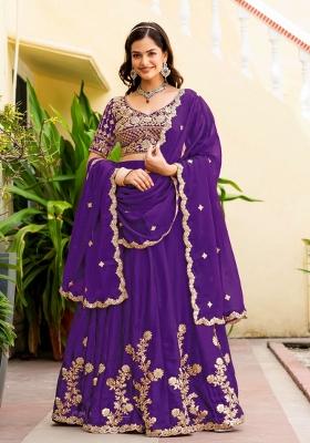 Purple Sequin Work Silk Lehenga Set