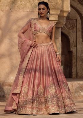 Pink Sequin Work Silk Lehenga Set