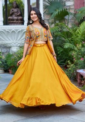 Yellow Sequin Work Silk Lehenga Set