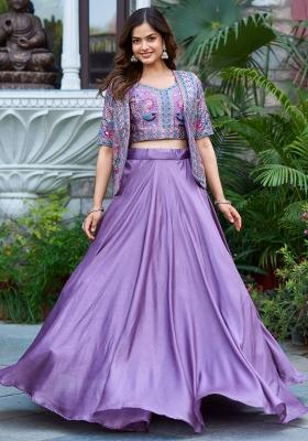 Lavender Sequin Work Silk Lehenga Set