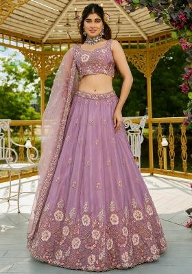 Lavender Sequin Work Silk Lehenga Set