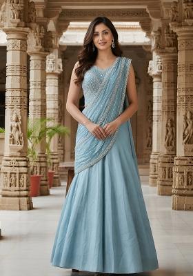 Sky Blue Sequin Work Chinon Lehenga Set