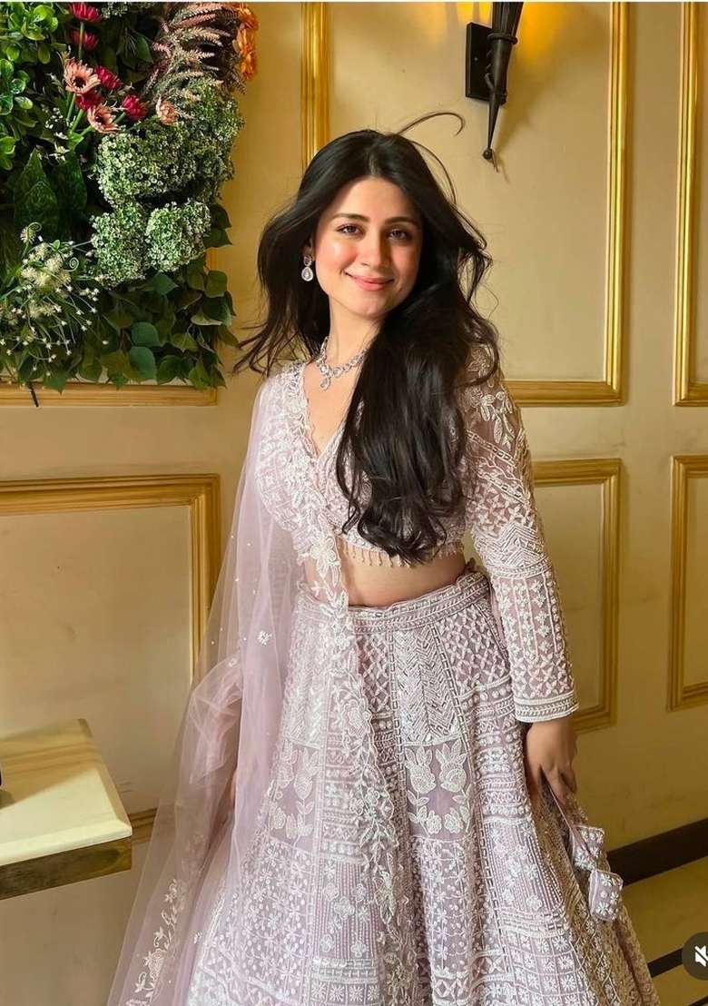 Light Pink Embroidery Net Lehenga Set - Indya