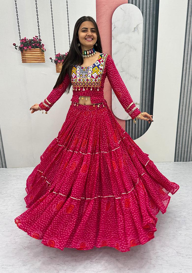 Rani Pink Embroidery Georgette Navratri Lehenga Choli - Indya