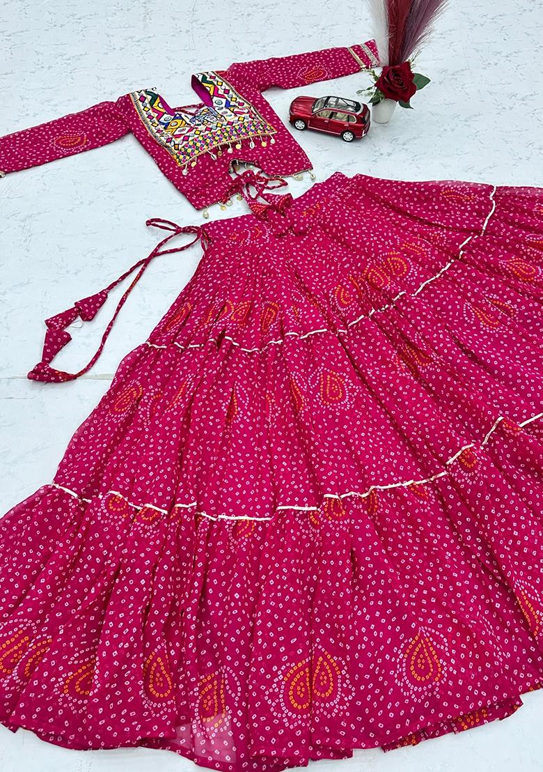 Rani Pink Embroidery Georgette Navratri Lehenga Choli - Indya