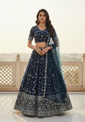 Blue Embroidered Georgette Lehenga Choli