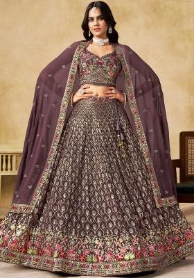 Brown Embroidered Georgette Lehenga Choli